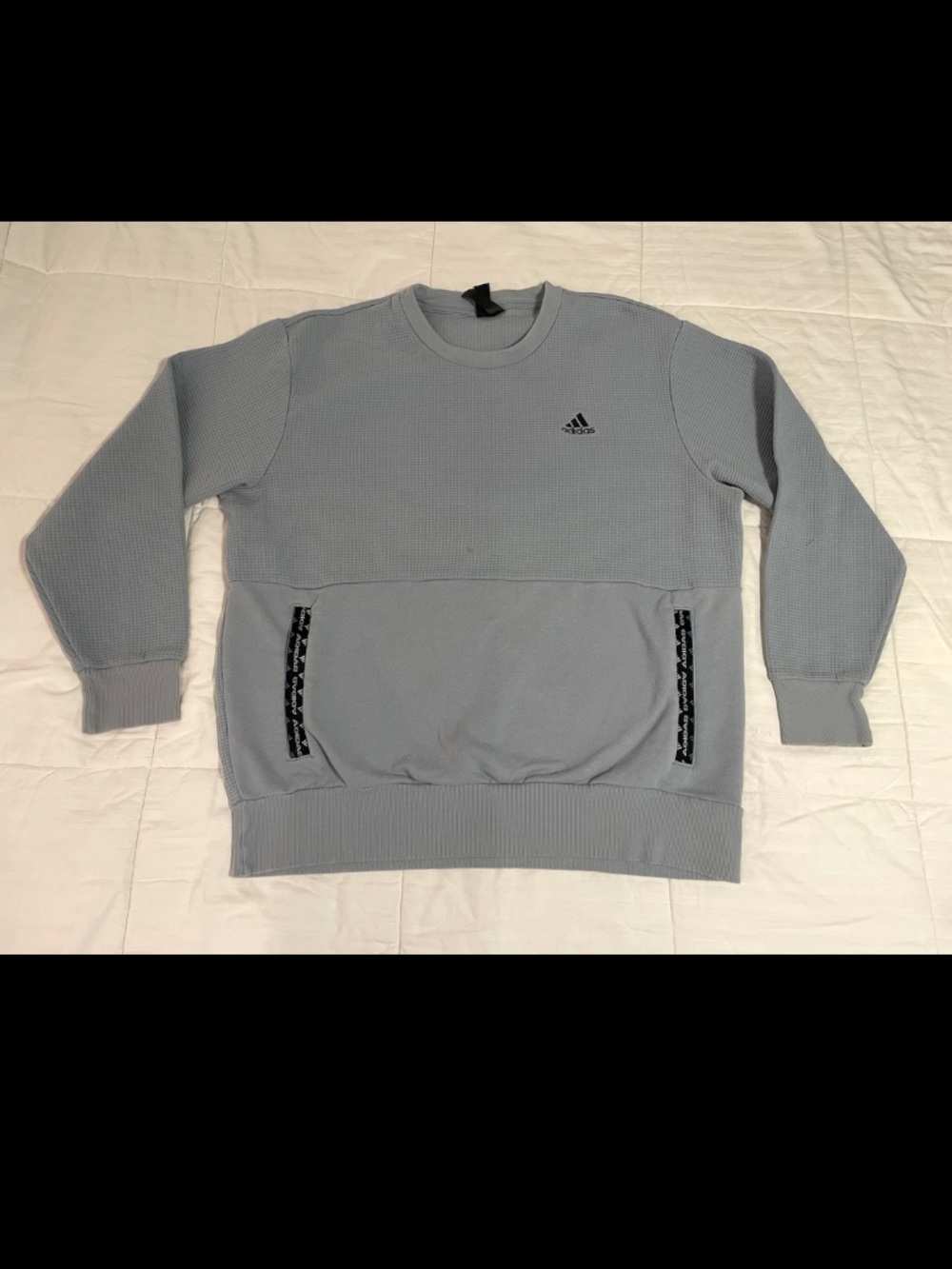 Adidas Post Game Waffle Knit Crew Neck Sweatshirt Mens Large Blue Long Sleeve